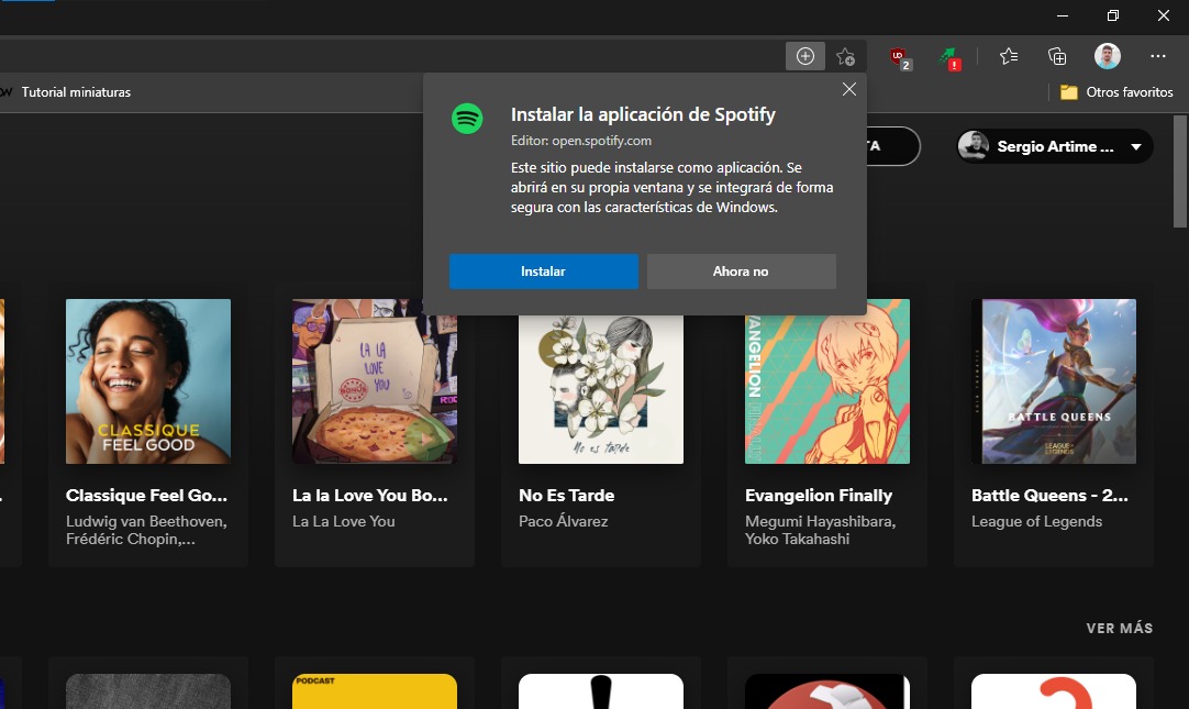 Instale Spotify Web como una aplicación en Windows 10